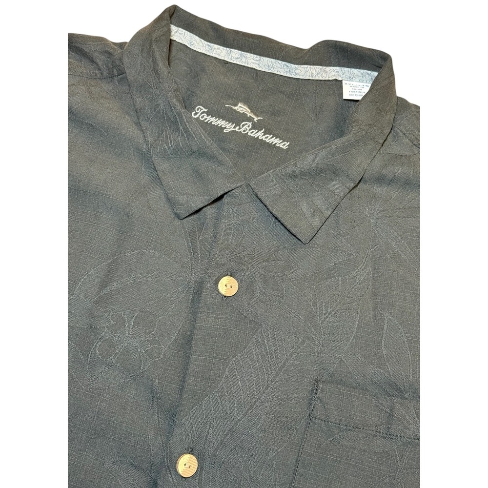 Tommy Bahama Mens 2XL Silk Short Sleeve Button Up Shirt Black Floral Jacquard